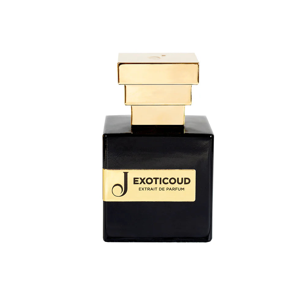 Flacone di profumo Exoticoud nero e oro, stile elegante, accessorio di lusso donna