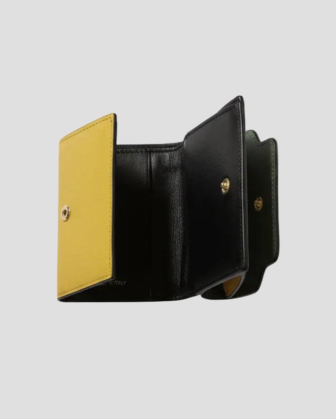 Portafoglio donna in pelle giallo e nero, design elegante e artigianale italiano