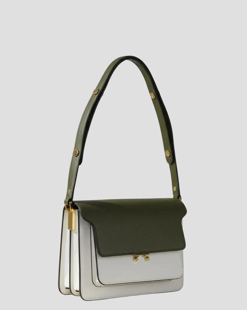 Borsa a tracolla donna elegante in pelle verde e bianca con dettagli dorati