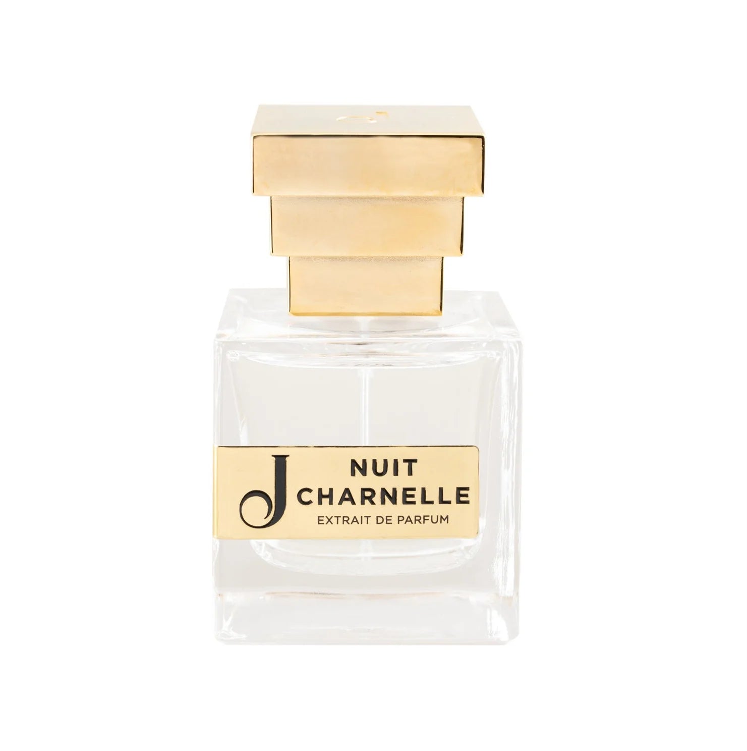 Flacone di profumo Nuit Charnelle con tappo dorato e scritta elegante, alta moda donna