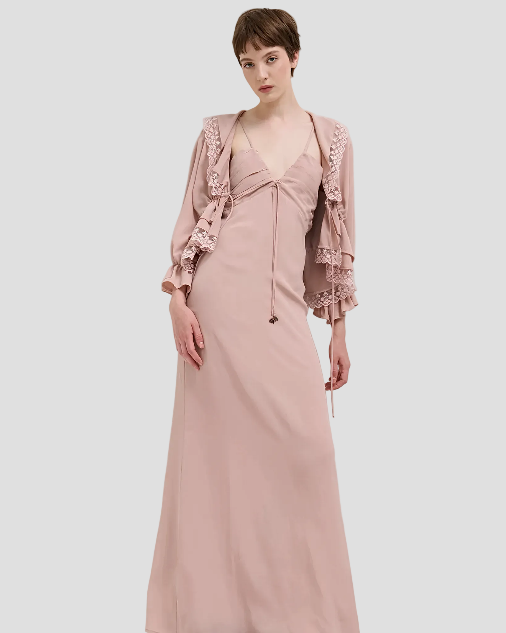 Abito donna lungo cipria elegante in viscosa 