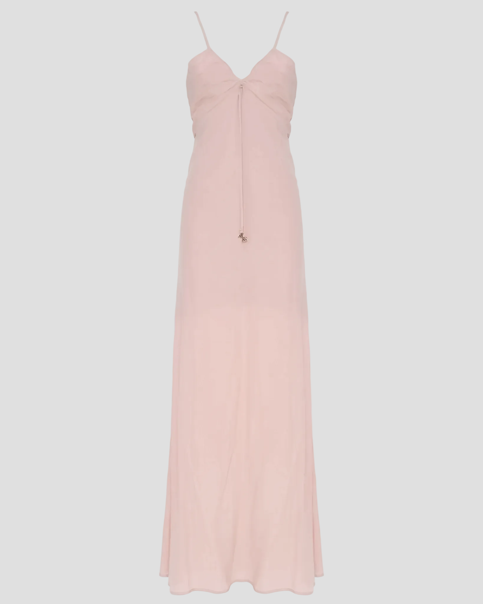Abito lungo donna rosa cipria, elegante, spalline sottili, stile slip dress
