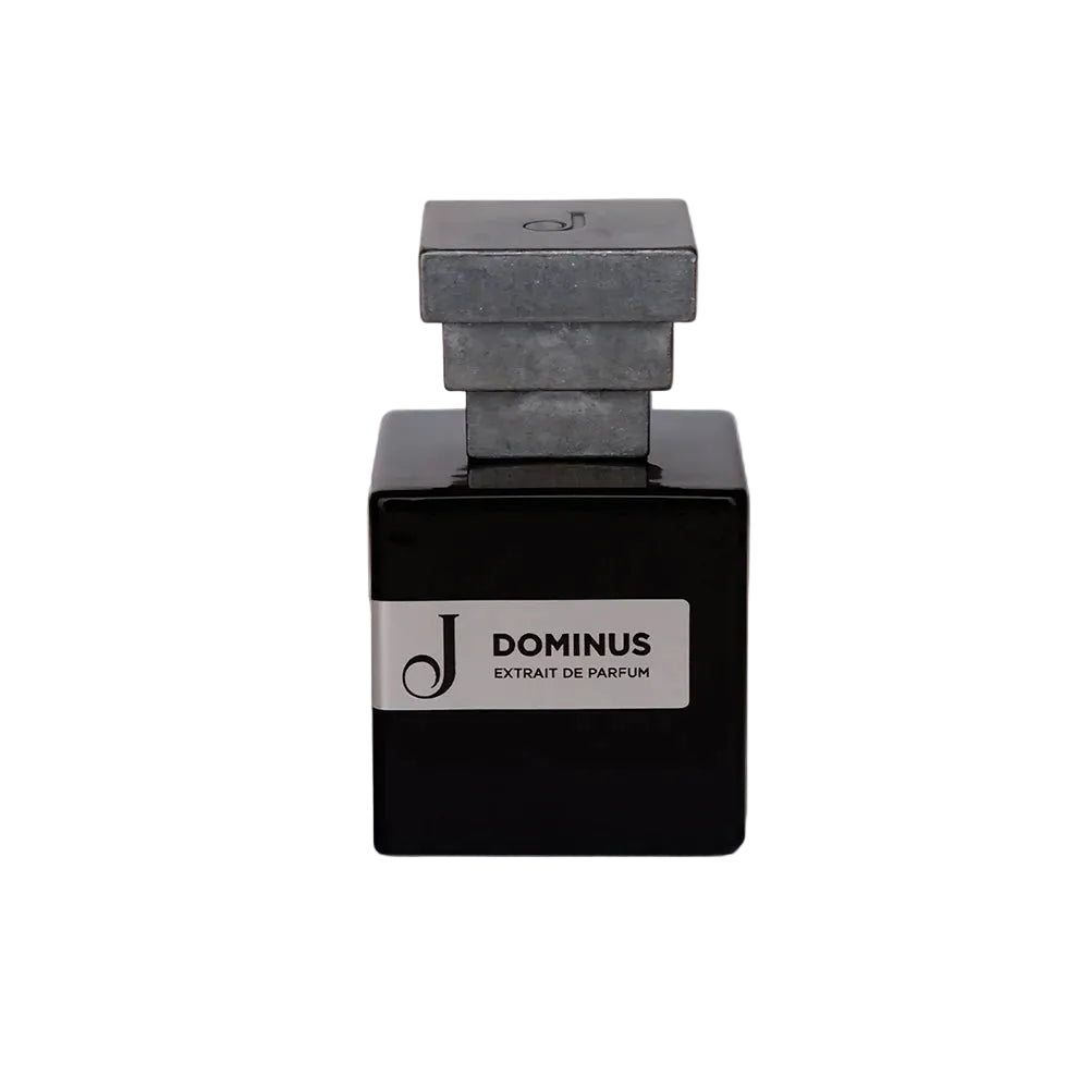 Flacone Dominus Extrait de Parfum nero con tappo grigio, profumo di lusso elegante