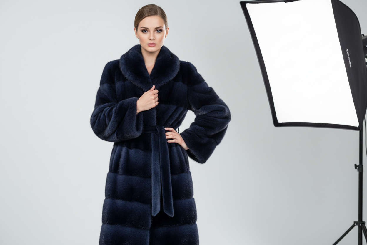 pelliccia navy su modella