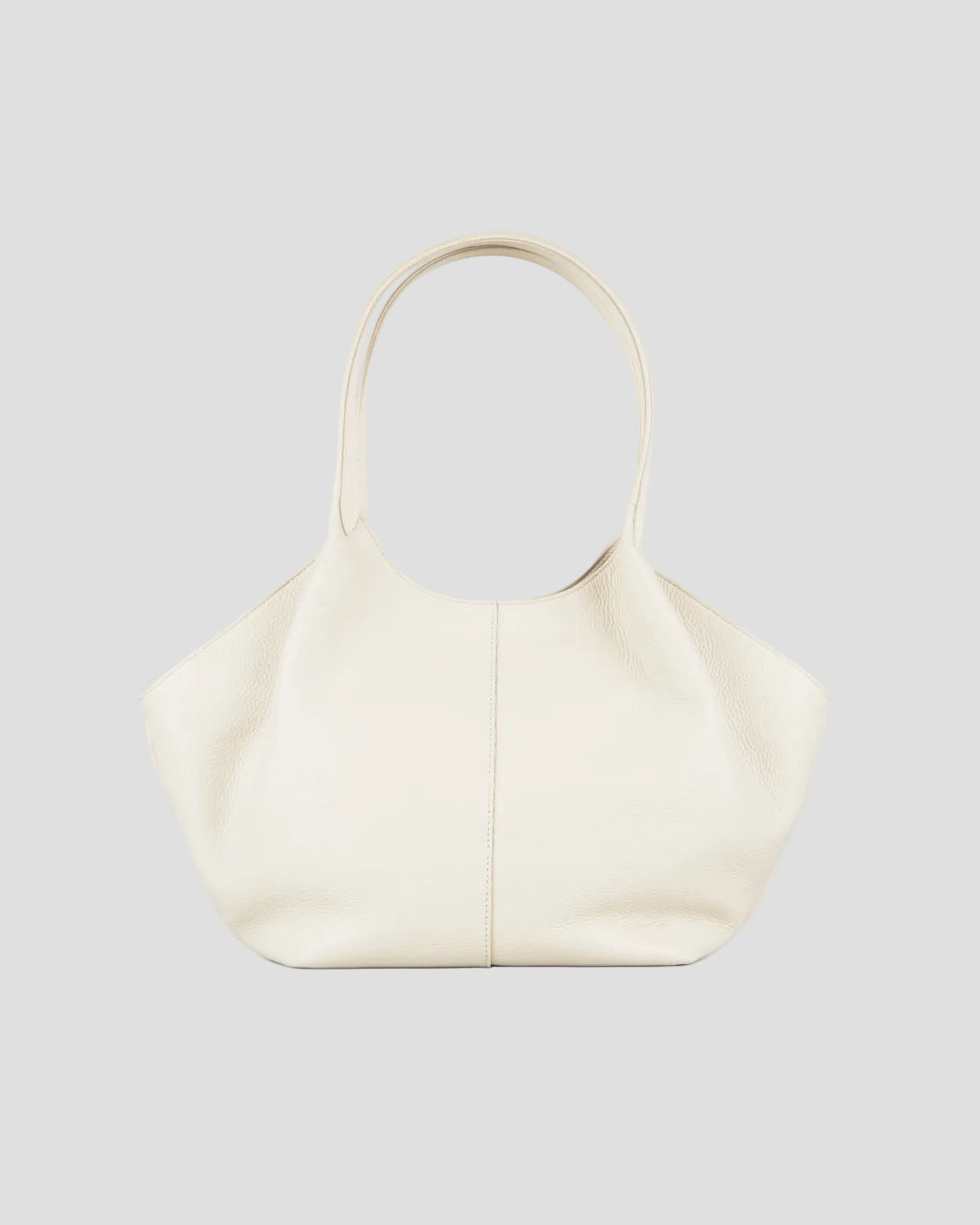 Borsa a spalla Rachel Medium in pelle bottalata avorio, design a trapezio morbido con cucitura centrale e manici lunghi.