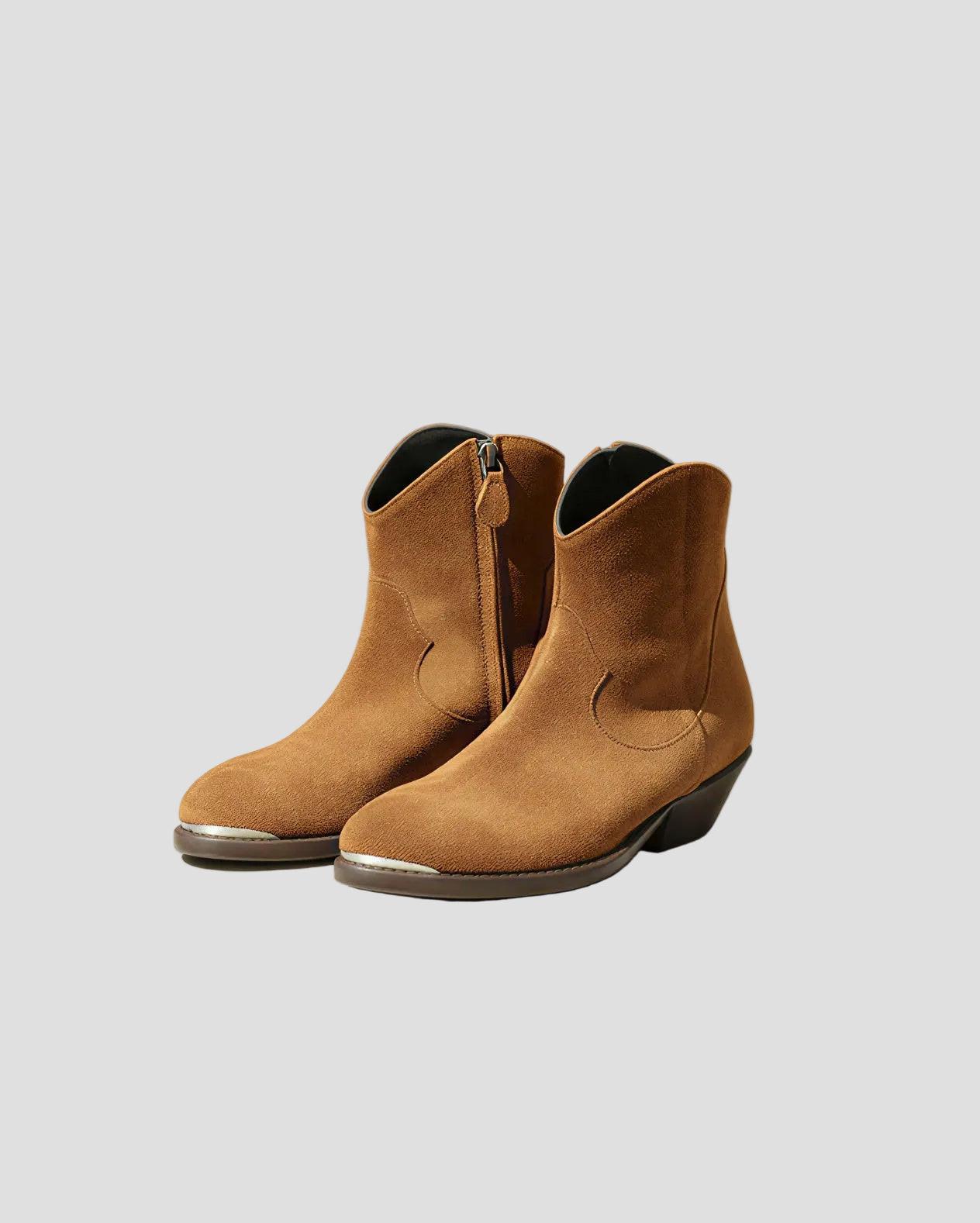 Stivaletti texani donna in pelle scamosciata marrone con punta arrotondata